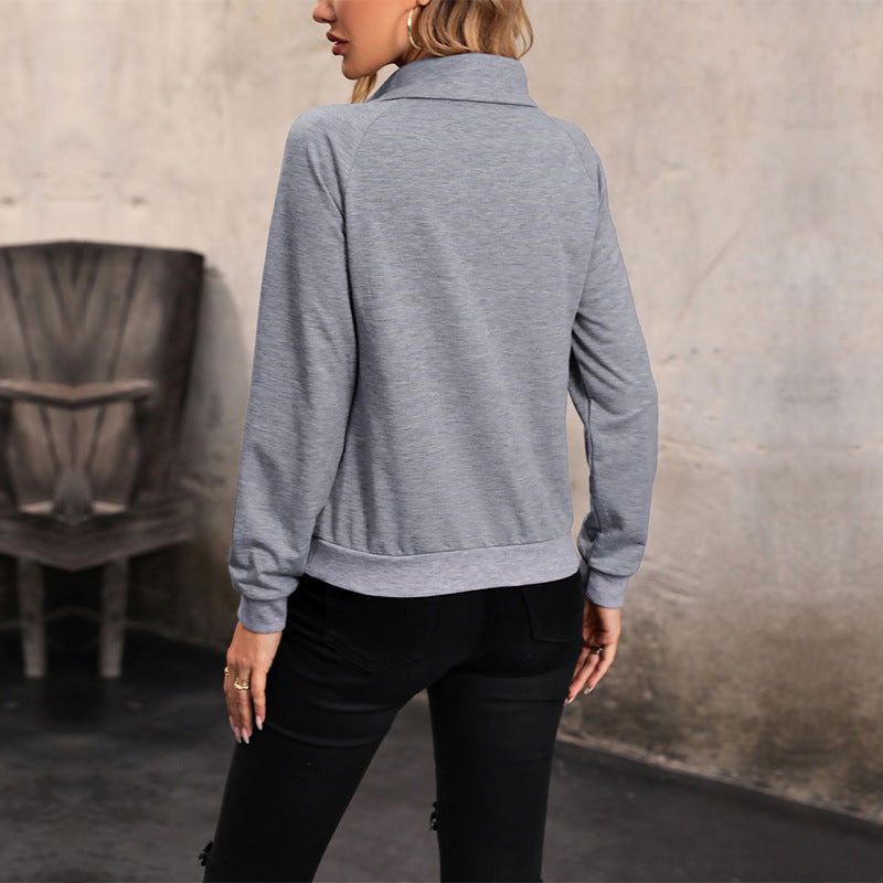 Women's Asymmetrical Fleece Shirt with Stand-Up Collar and Decorative Button Placket Mune Fashion
