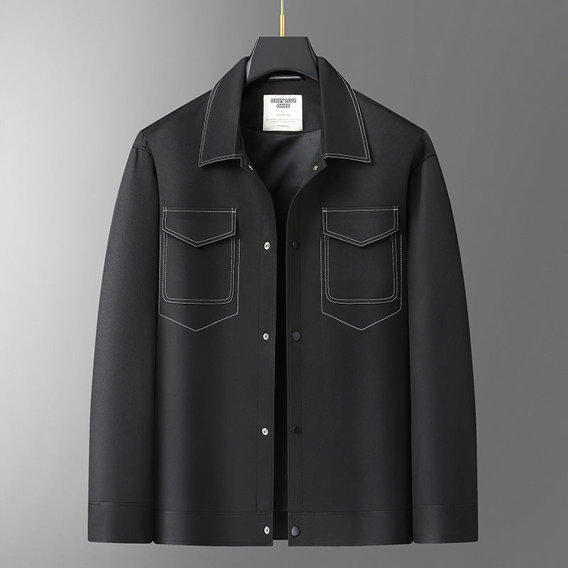 Men's Overshirt Jacket made of smooth artificial leather with chest pockets and snap button closure Mune Fashion