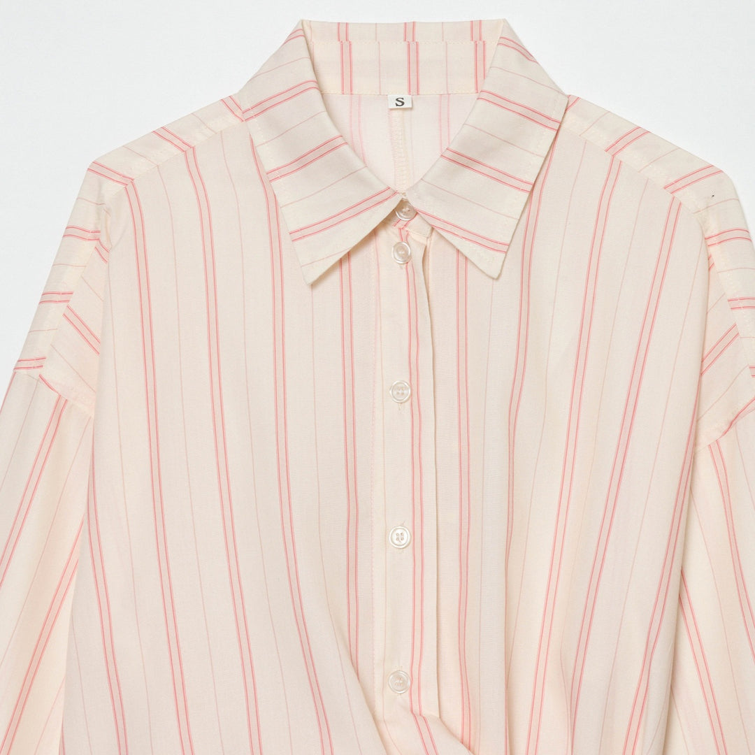 Women's Striped Shirt Blouse with Waist Knot Detail Mune Fashion