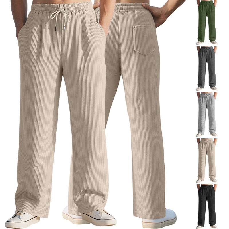 Men's casual ribbed leisure pants with drawstring waistband, side pockets, and straight leg Mune Fashion