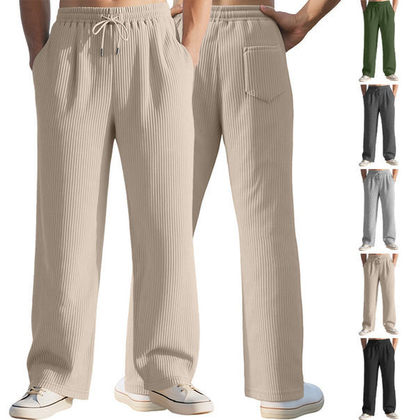Men's casual ribbed leisure pants with drawstring waistband, side pockets, and straight leg Mune Fashion