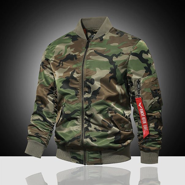 Men's military-inspired bomber jacket with camouflage, arm pocket and ribbed cuffs Mune Fashion