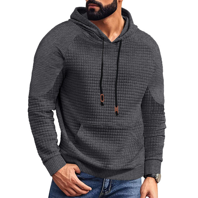 Men's hooded sweatshirt in quilted look with kangaroo pocket, raglan sleeves and drawstring Mune Fashion