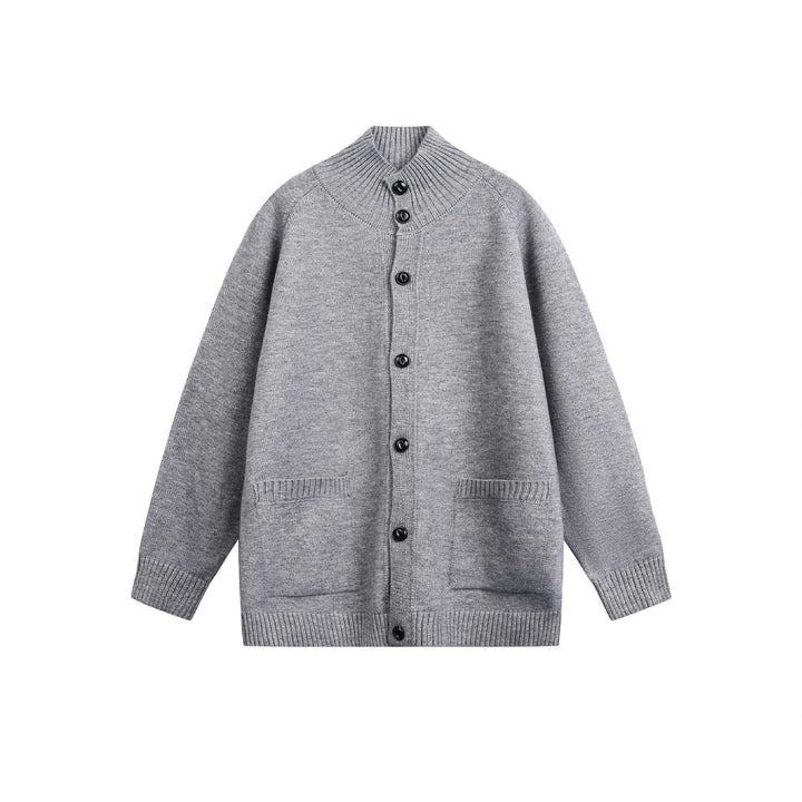 Unisex cardigan jacket with high ribbed collar, continuous button placket and side pockets Mune Fashion