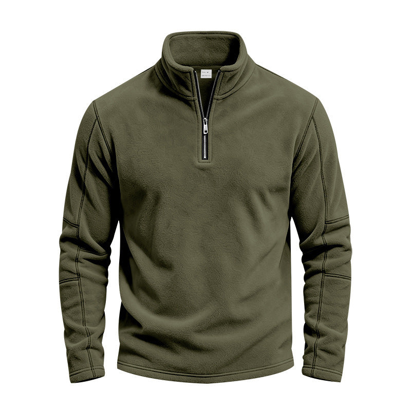Men's fleece pullover with short zip and stand-up collar Mune Fashion