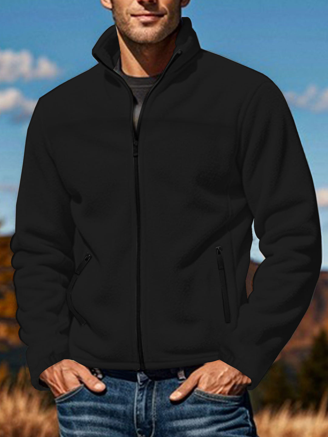 Men's fleece jacket with zipper, stand-up collar and zip pockets Mune Fashion