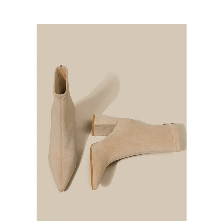Women Lace Sock Ankle Boots with Sculptural Block Heel and Stretch Velvet Look Mune Fashion