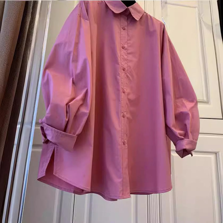 Women's Oversize Shirt Blouse with Balloon Sleeves and Classic Collar Mune Fashion