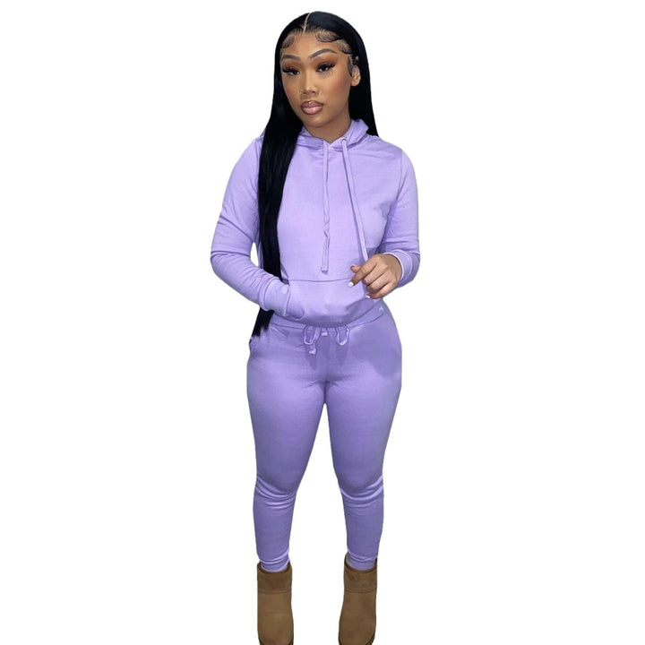 Women's Hooded Lounge Set with Kangaroo Pocket Tailored Jogging Pants and Cuffs Mune Fashion