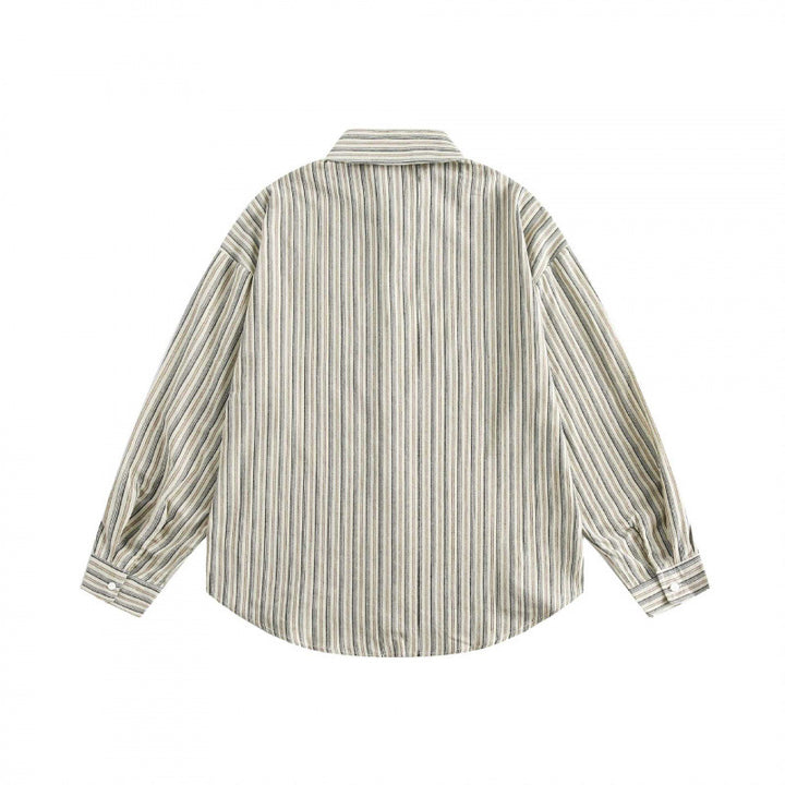 Unisex Oversized Shirt in Striped Relaxed Fit with Chest Pocket and Curved Hem Mune Fashion