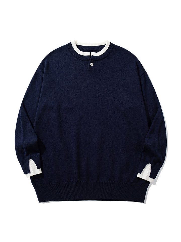 Unisex Oversized Knit Sweater with Short Henley Button Placket and Thumbhole Cuffs Mune Fashion
