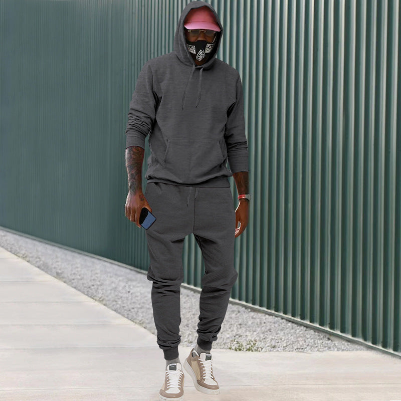 Men's casual hoodie and jogging set made of French Terry with kangaroo pocket, ribbed cuffs, and elastic drawstring waistband Mune Fashion