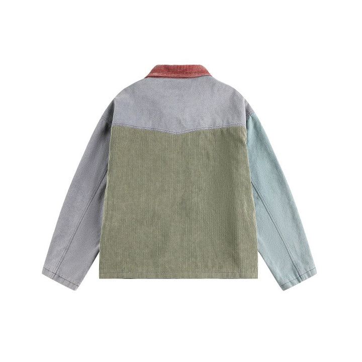 Unisex Boxy‑Patchwork‑Cord Jacket with Contrasting Collar and Multifunction Pockets Mune Fashion