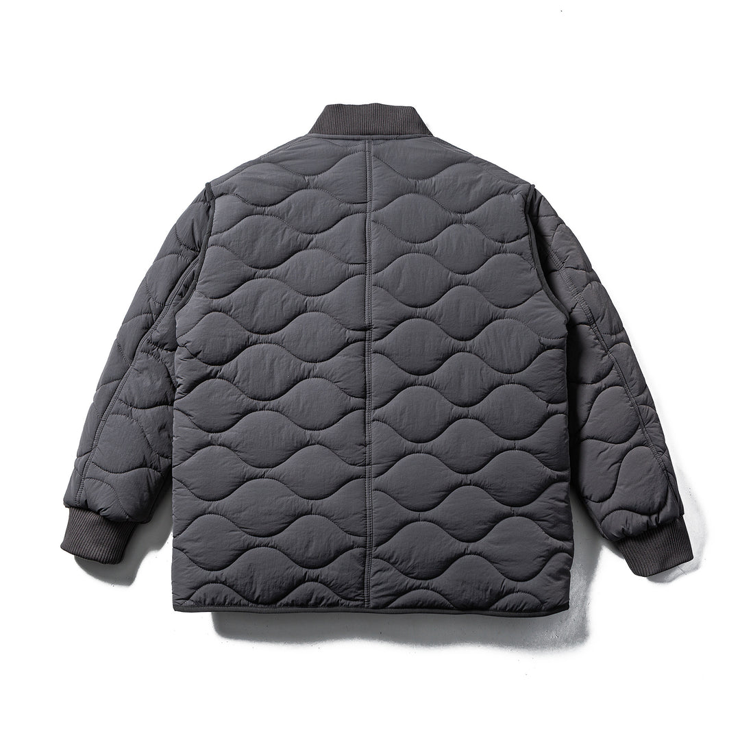 Men's Quilted Boxy Blouson with Wave Quilting and Leather Piping Mune Fashion
