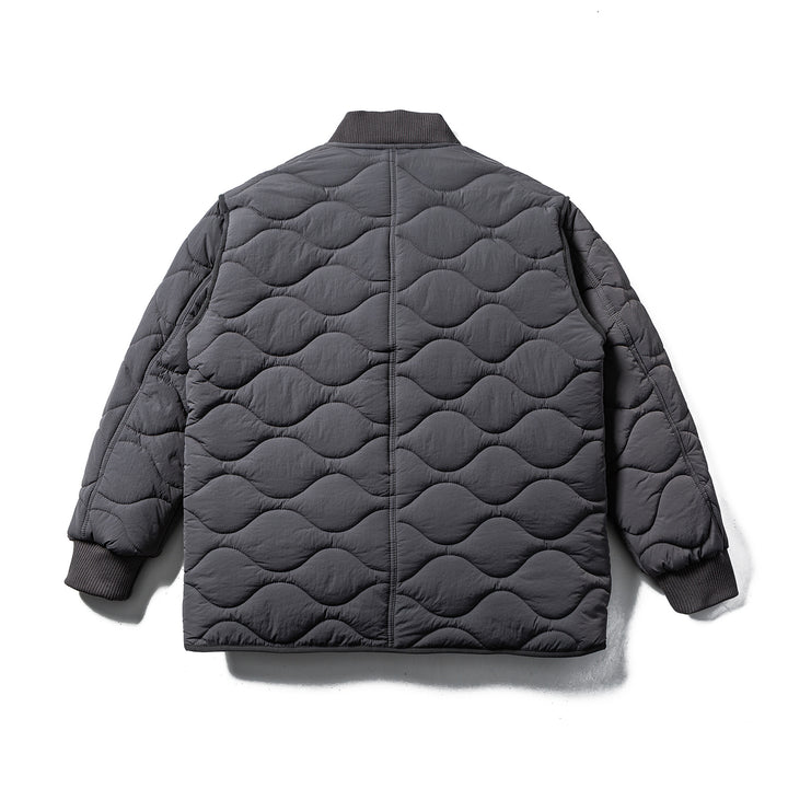Men's Quilted Boxy Blouson with Wave Quilting and Leather Piping Mune Fashion