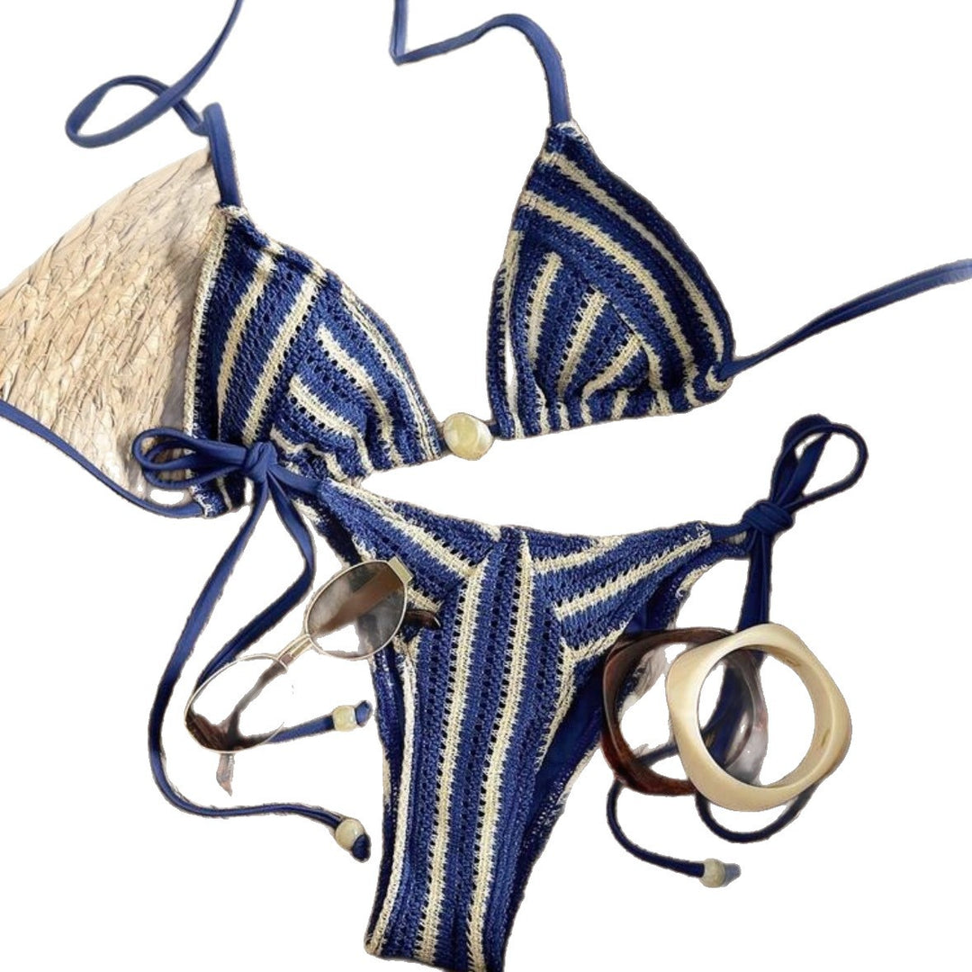 Ladies Hand-Crocheted Bikini with Maritime Stripe Pattern Mune Fashion