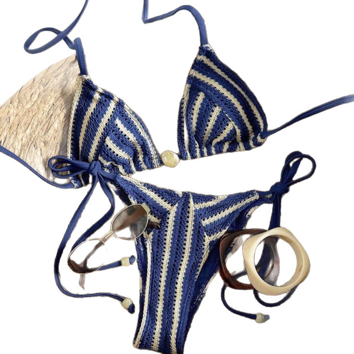 Ladies Hand-Crocheted Bikini with Maritime Stripe Pattern Mune Fashion