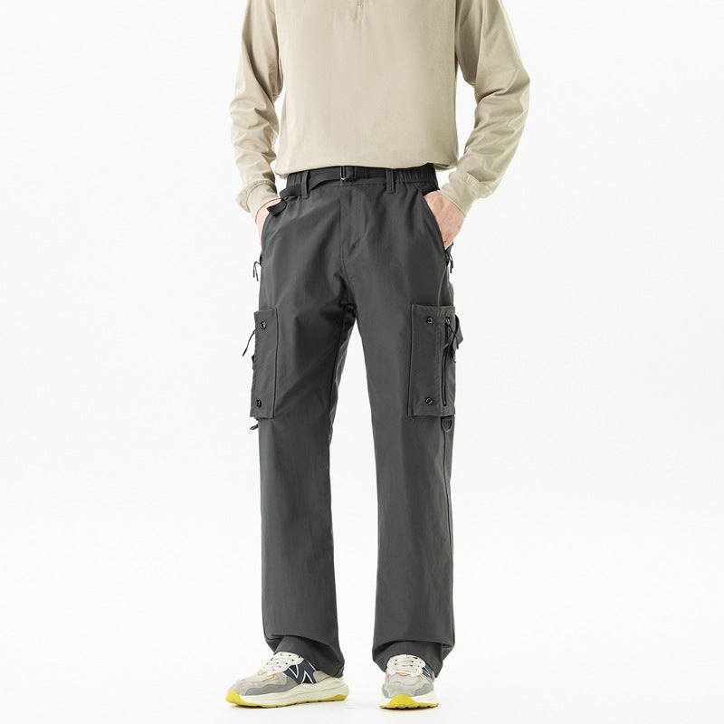 Men's Slim-Tapered Cargo Pants with Zipper Pockets, D-Ring and Comfort Waistband Mune Fashion