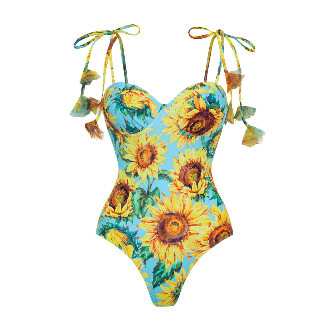 Women's One-Sided Swimsuit with Floral Appliqués Mune Fashion