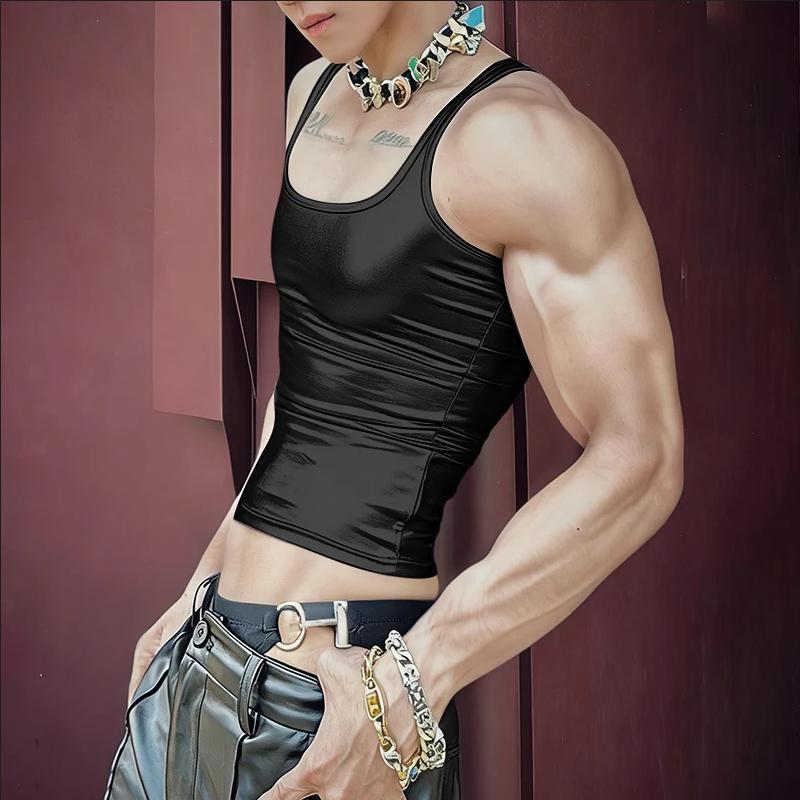 Women's fitted shiny tank top with racerback and fine seam finishing Mune Fashion