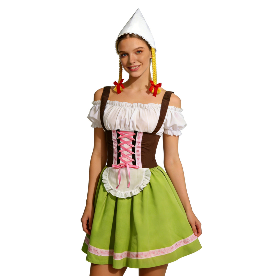 Ladies traditional dirndl costume with lacing, apron and pointed headscarf Mune Fashion