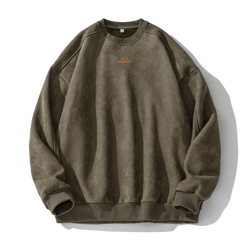 Unisex Oversized Round Neck Sweatshirt with Minimalist Mountain Embroidery Mune Fashion