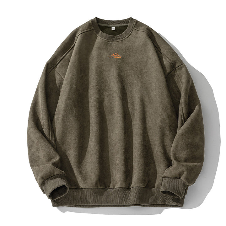 Unisex Oversized Round Neck Sweatshirt with Minimalist Mountain Embroidery Mune Fashion