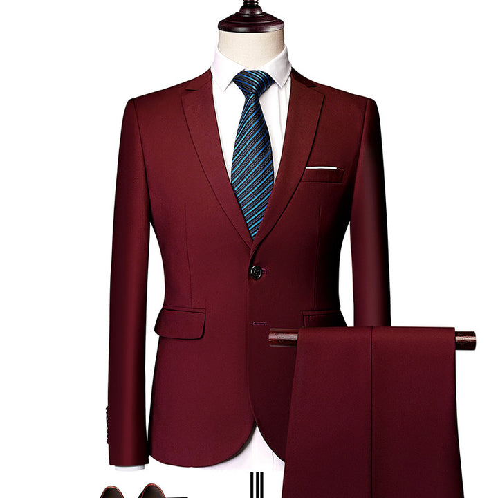 Men's Slim Fit Single-Breasted Suit Set with One-Button Blazer, Slim Suit Pants with Crease and Elastic Stretch Fabric Mune Fashion