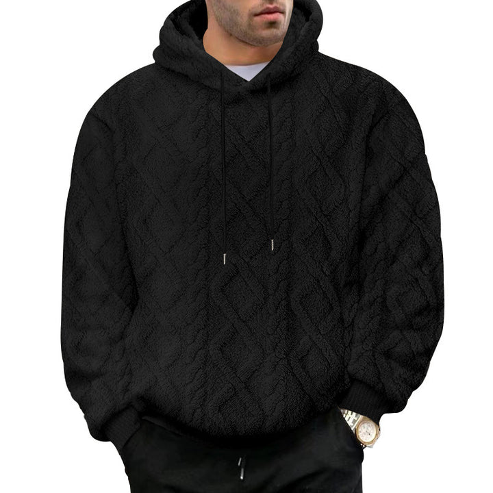 Men's cozy Sherpa hoodie with diamond-embossed structure, drawstring and elastic ribbed cuffs Mune Fashion