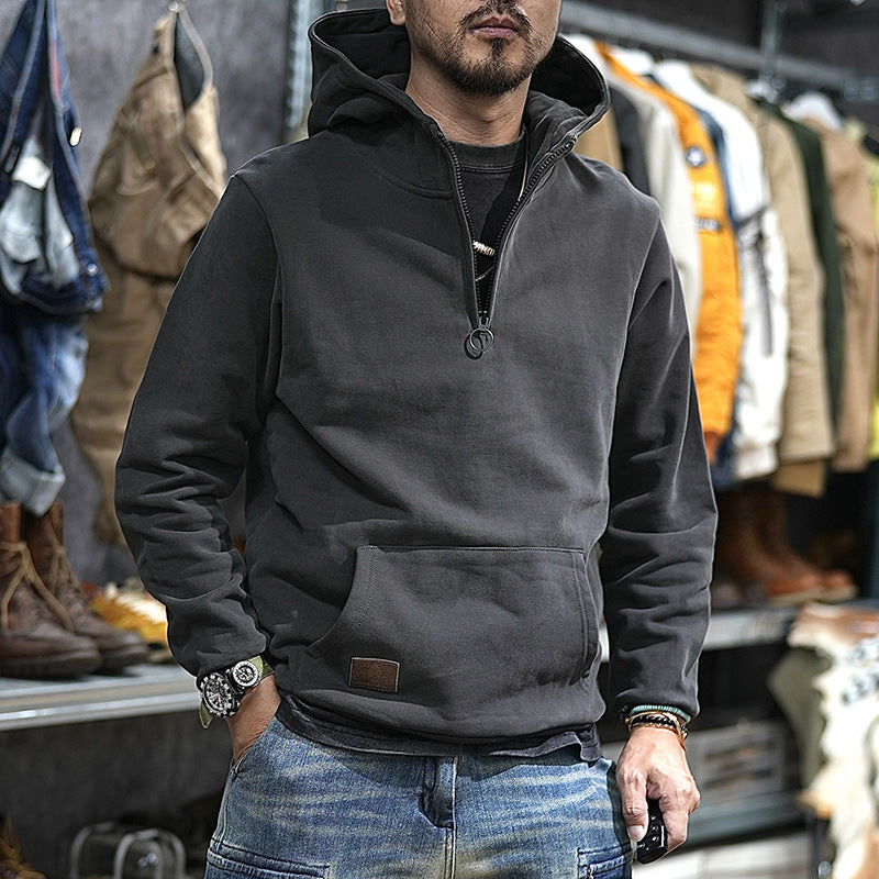 Men's Comfortable Hooded Sweatshirt with Half Zipper Mune Fashion