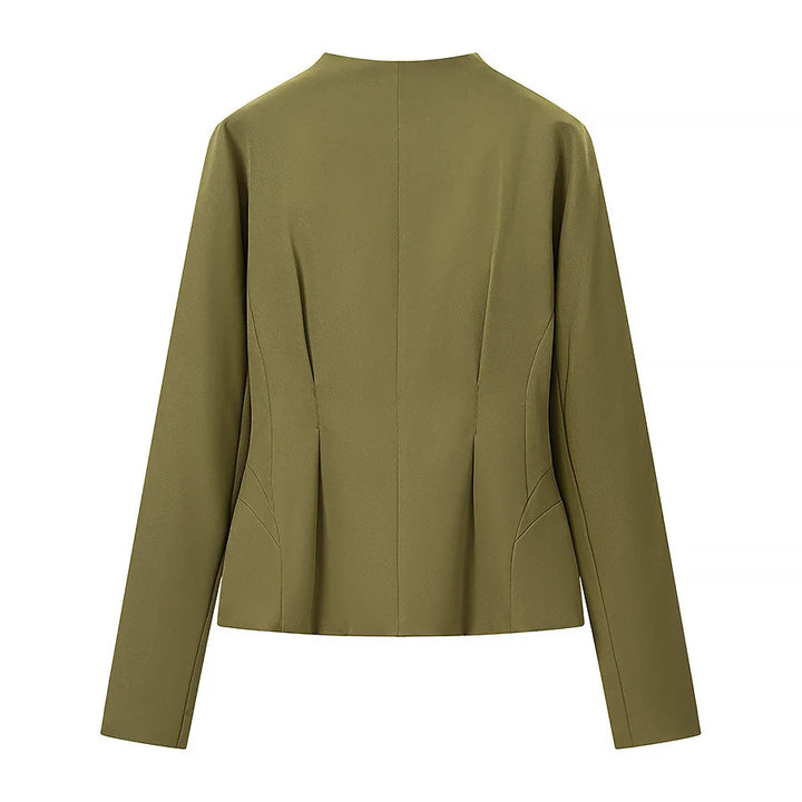 Women nan tailored short blazer with stand-up collar, cut-out front and concealed decorative seams Mune Fashion