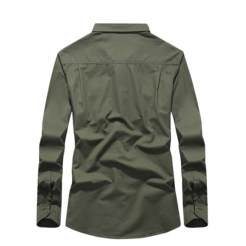 Men's Cotton Utility Shirt with Chest Flap Pockets, Reinforced Construction and Classic Shirt Collar Mune Fashion