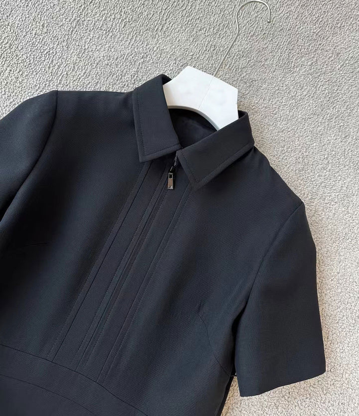 Women Short-Sleeved Shirt Dress with Concealed Two-Way Zipper and Tailored Cut Mune Fashion
