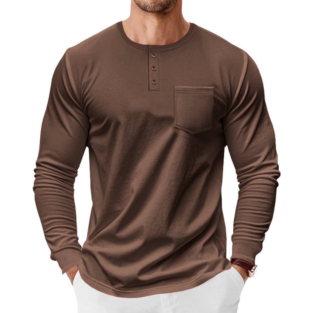 Men's long sleeve Henley shirt with chest pocket and fine cotton stretch cut Mune Fashion