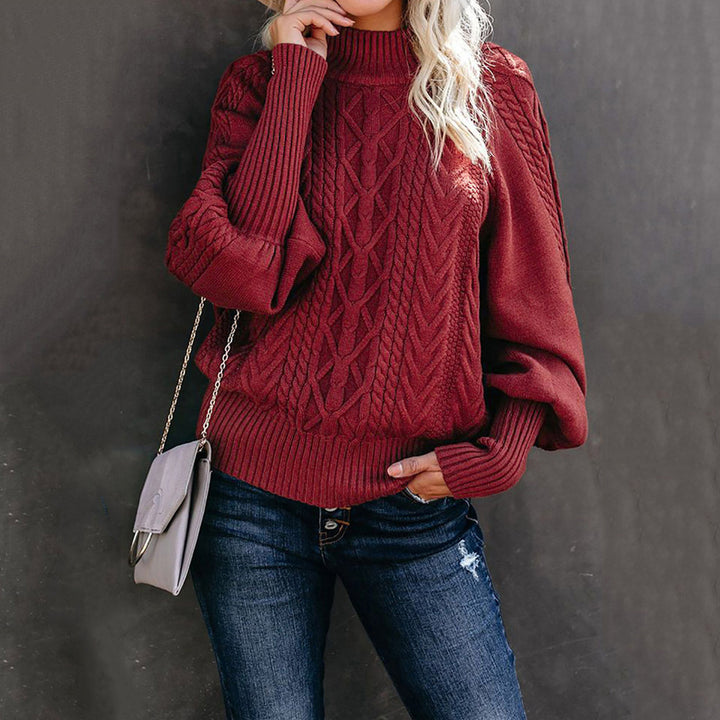Women's cable knit sweater with turtleneck and balloon sleeves Mune Fashion