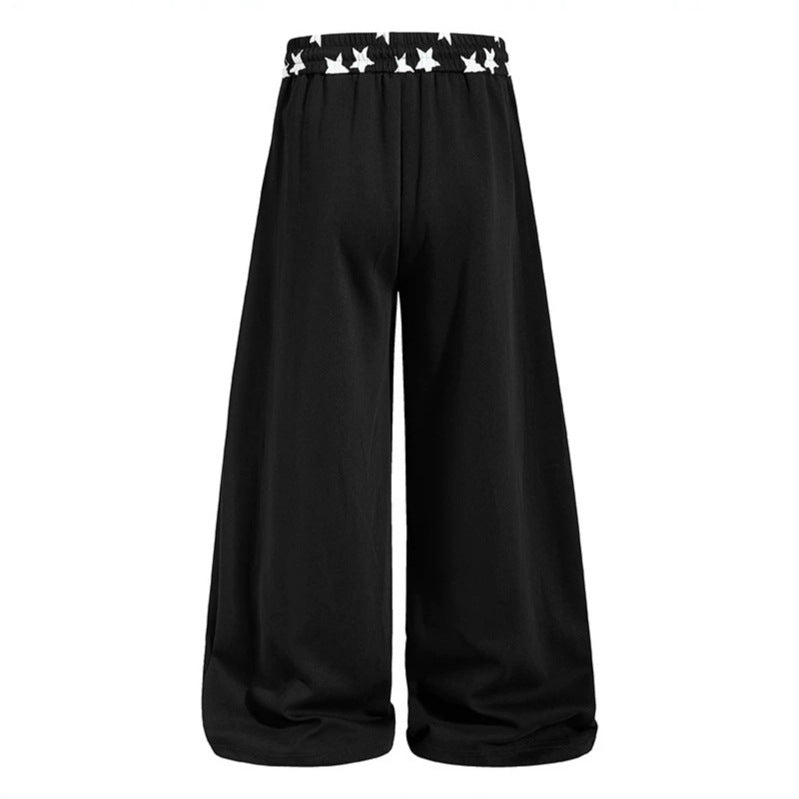 Women's extra wide palazzo sweatpants with comfort waistband, drawstring and star appliqué Mune Fashion