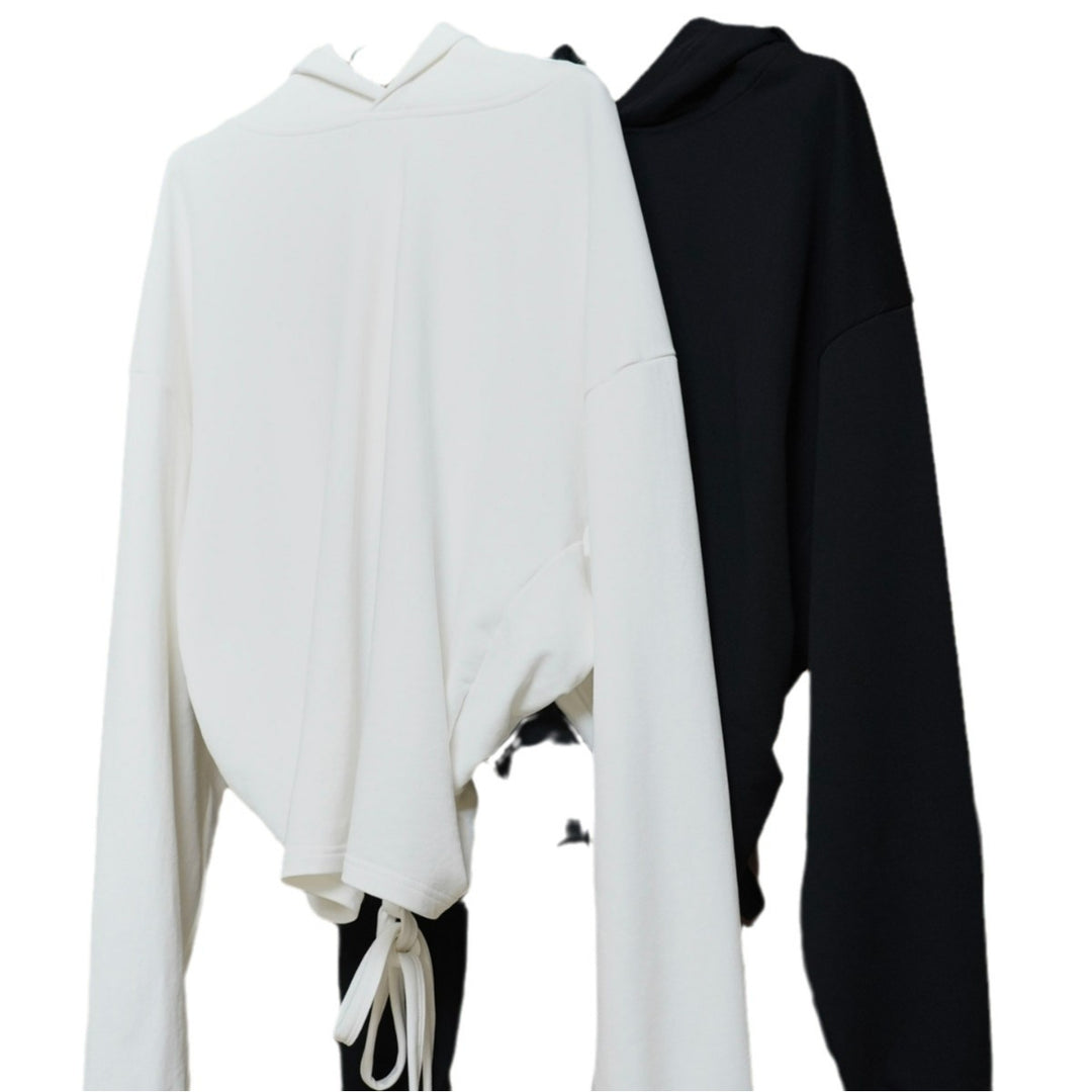 Women Oversize Hoodie with Round Back Cutout and Drawstring Mune Fashion