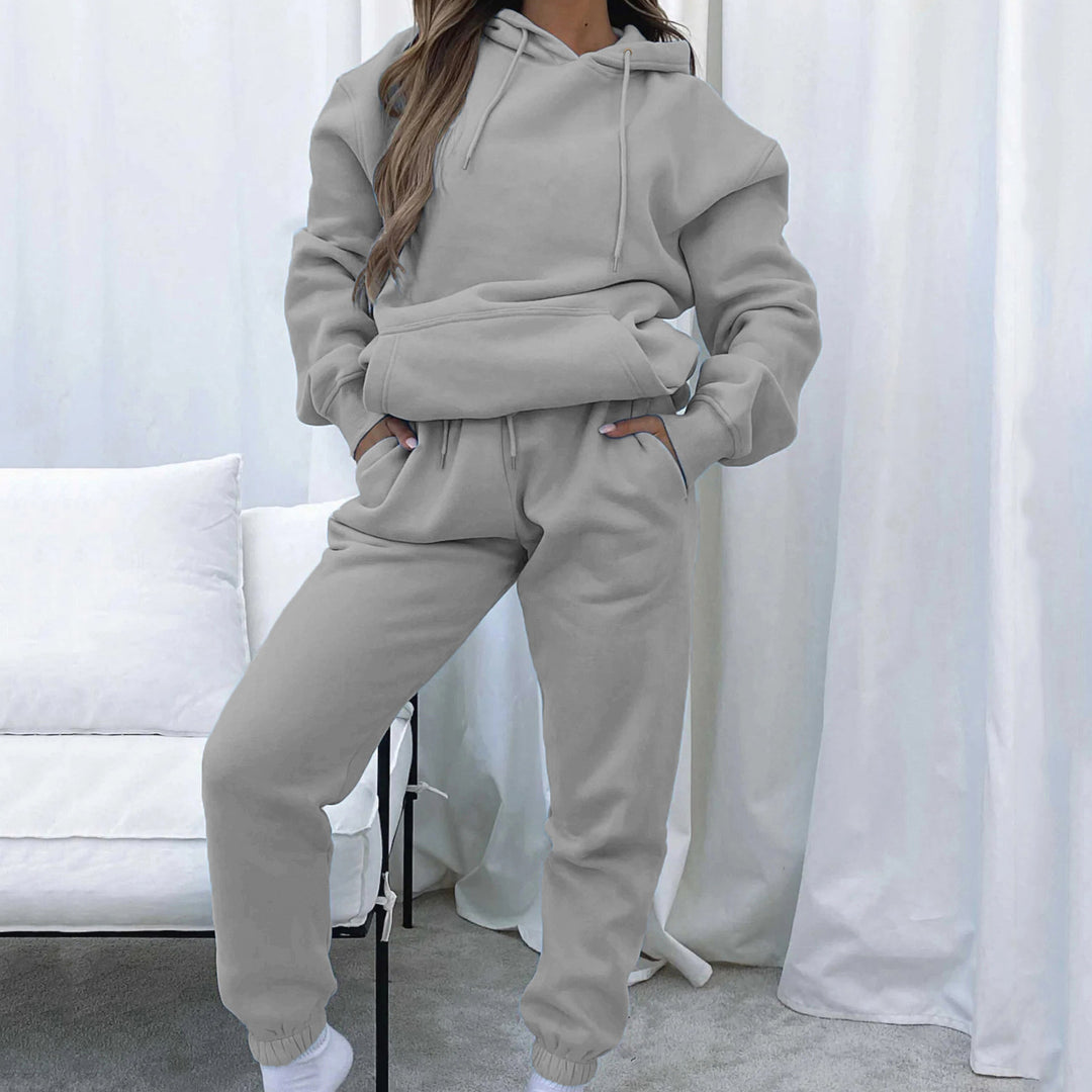 Women's Cropped Hoodie Jacket and High-Waist Jogging Pants Set made of French Terry with Elastic Waistband Mune Fashion