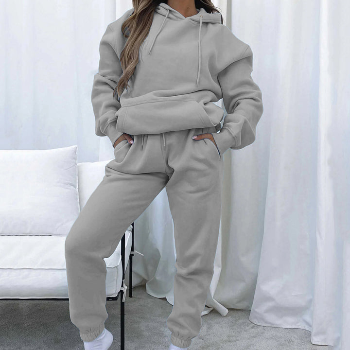 Women's Cropped Hoodie Jacket and High-Waist Jogging Pants Set made of French Terry with Elastic Waistband Mune Fashion