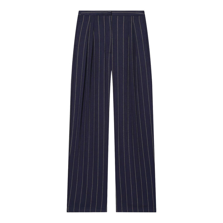 Women's Wide-Cut Pinstripe Trousers with High Waist and Crease Mune Fashion