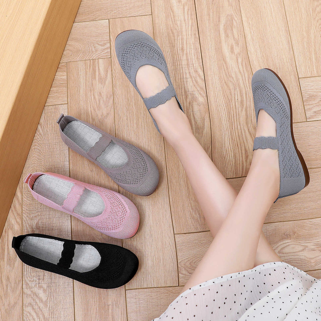 Women's knitted Mary Jane slipper with elastic strap and ergonomic comfort sole Mune Fashion