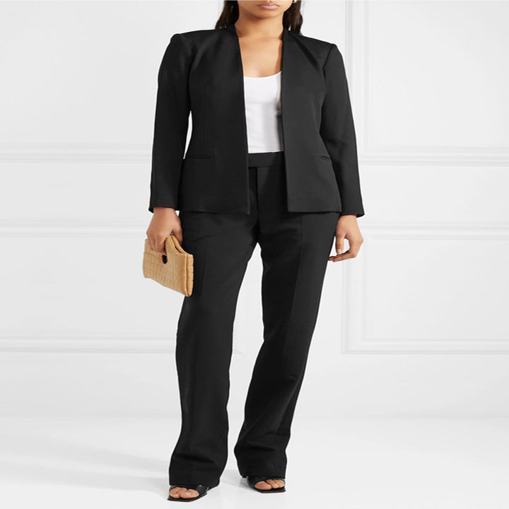 Women's Two-Piece Tailoring Set made of Stretch Crepe with Open Long Blazer and Cropped Cigarette Pants Mune Fashion