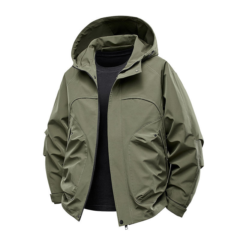 Men's technical softshell utility jacket with hood water-repellent and multifunction pockets Mune Fashion
