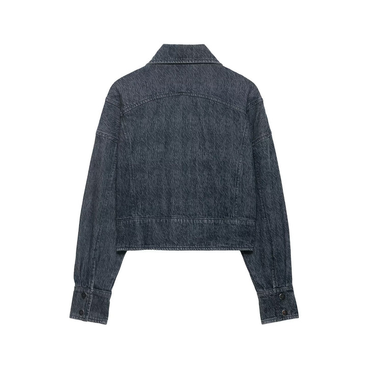 Women short-cut oversized jeans jacket with wide shawl collar Mune Fashion
