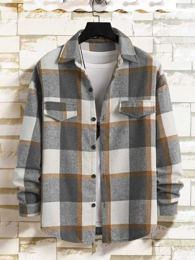 Men's Checked Flannel Shirt Jacket with Chest Pockets and Button Placket Mune Fashion