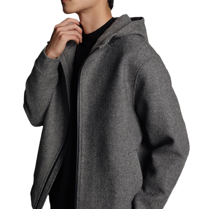 Men's Short Wool Blend Zipped Hoodie with Elastic Hem Mune Fashion