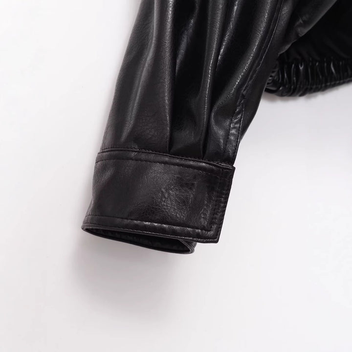 Women's cropped bomber-style jacket made of vegan smooth leather look with high stand-up collar Mune Fashion