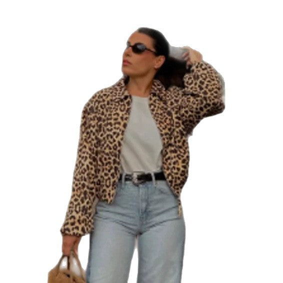 Women’s padded oversized bomber jacket with leopard print and stand-up collar Mune Fashion