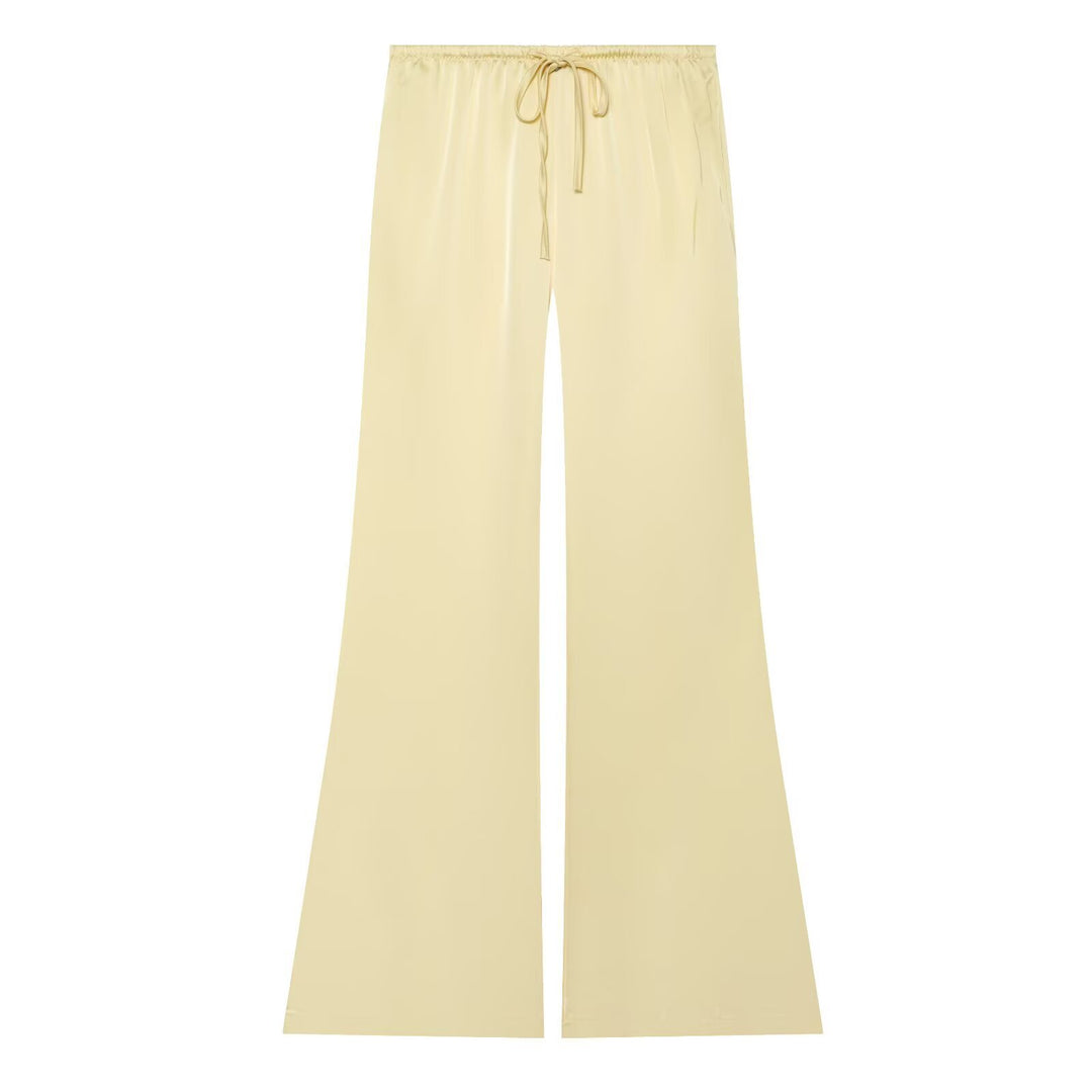 Women's Wide Satin Pants with Elastic Drawstring Waistband and Polka Dot Pattern Drune