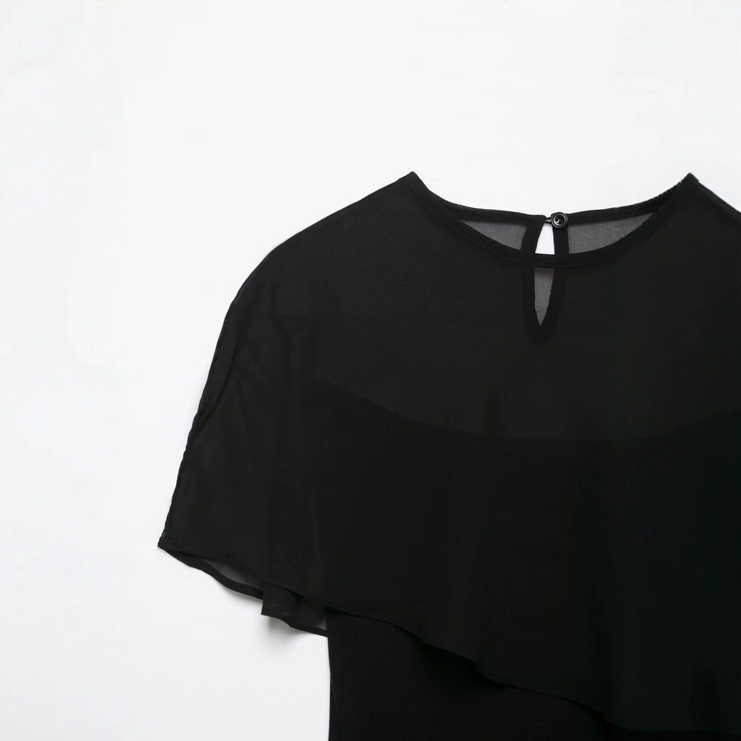 Women's Asymmetrical Chiffon Cape Top with One-Sided Shoulder Mune Fashion